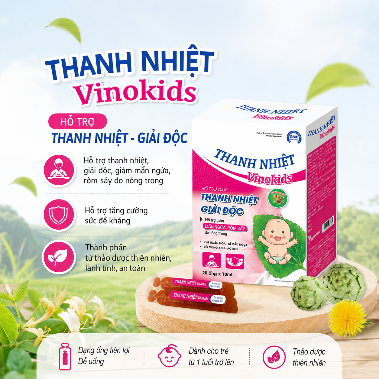Siro Thanh Nhiệt, Giải Độc Cho Trẻ Nhỏ Vinokids, Hộp 20 Ống x 10ml